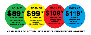 ALL NON-CASH RATES = (Cash Rate) + $30 + 20% Driver Gratuity + 7% Service Fee Cancellations Must be Made at least 48hrs in Advance $50 Fee Applies..